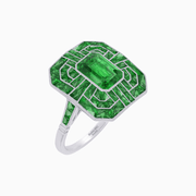 Art Deco Style Emerald Cut Geometric Engagement Ring with Diamond - Shahin Jewelry